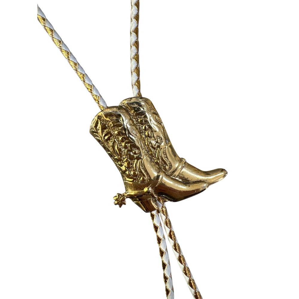Tucker Brown Gold Cowboy Boots Bolo Tie Western Country Festival Leather Rodeo